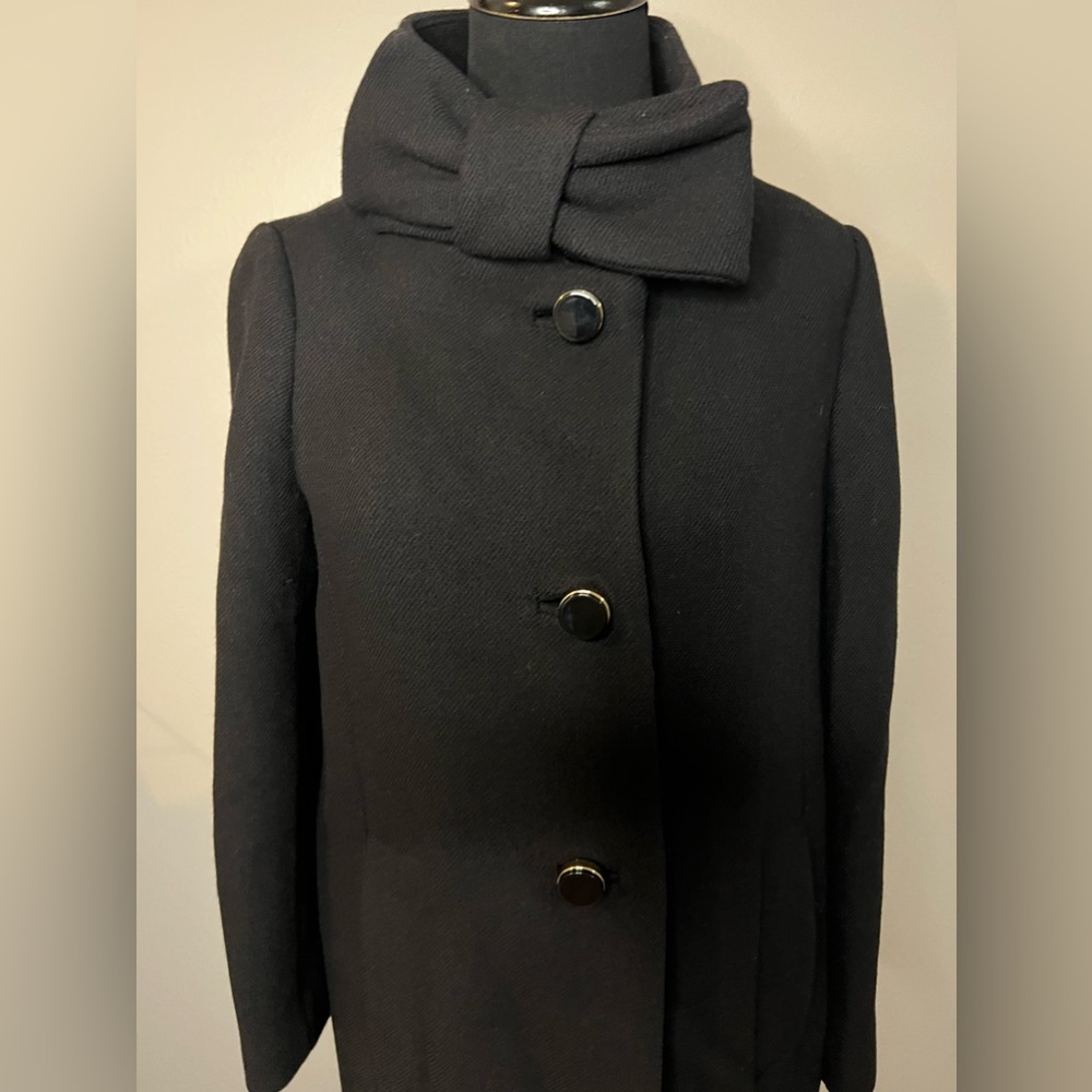 Kate Spade New York Black Bow Neck Wool Coat *EUC*